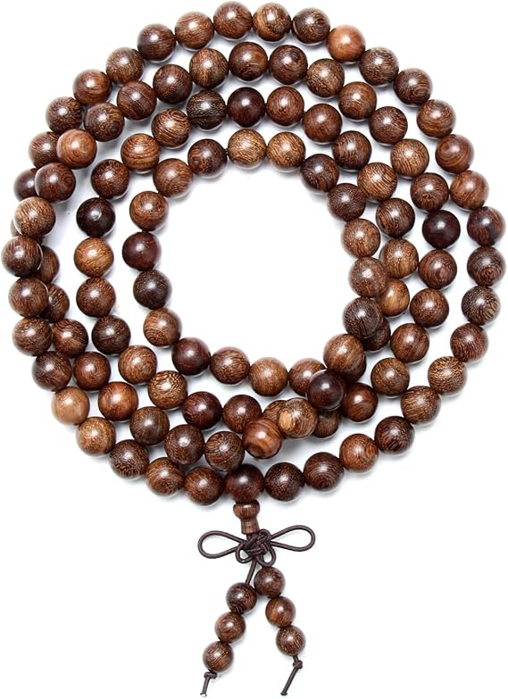 Mala Beads 108 8mm, Buddhist Prayer Beads Bracelet Natural Wood Tibetan Worry Bead Necklace For Men Women Wrap Bracelet Hand Knotted Buddha Yoga Meditation Accessories Jewellery Gift