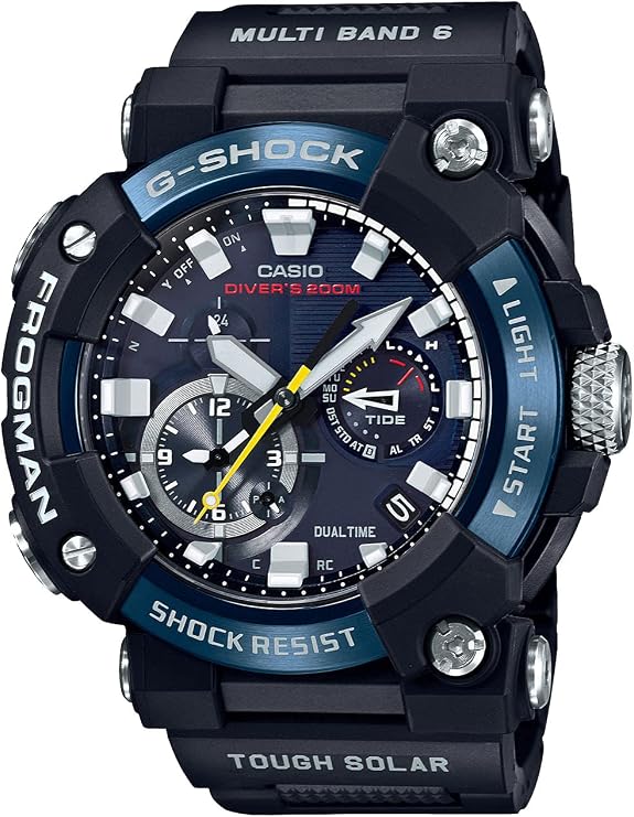 Casio FROGMAN GWF-A1000 Series G-Shock Watch, Radio Solar with Bluetooth, Blue IP Plated Stainless Steel Bezel