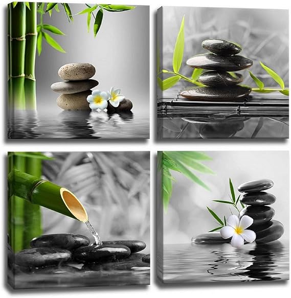 Yxbhhym Bathroom Wall Art Black and White Wall Decor Zen Artwork Buddha Green Canvas Prints Posters Spa Picture for Bedroom Living Room Decor Paintings Modern Office Decorations