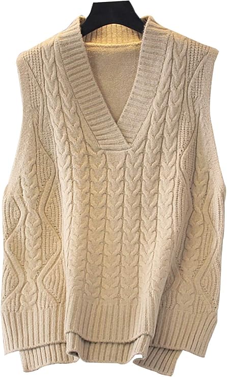 Women's Cable Knit V Neck Sweater Vest Soft Sleeveless Sweater