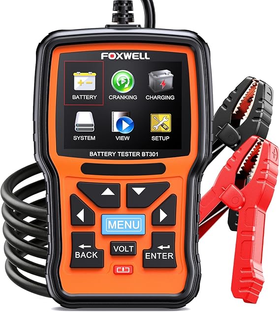FOXWELL BT301 12V Car Battery Tester, Battery Load Tester 100-2000CCA Automotive Battery Tester Digital Alternator Starter Tester Cranking Charging Tester for Car Marine Truck SUV ATV (Upgraded BT100)
