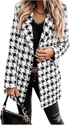 utcoco Womens 2025 Fashion Tweed Blazers Business Casual Double Breasted Open Front Plaid Blazer Jackets
