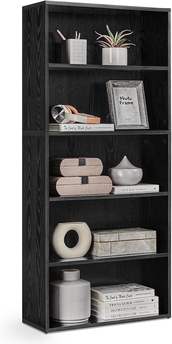 VASAGLE CUSTOS Collection - Bookshelf, 5-Tier Bookcase, Book Shelf, Open Storage Shelf, 9.4 x 23.6 x 52.5 Inches, for Living Room, Home Office, Dining Room, Ebony Black ULBC165T56