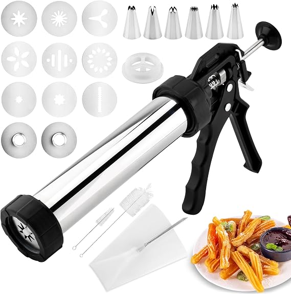 Churro Maker Press Kit 24 Piece Stainless Steel with 7 Nozzles 9 Discs