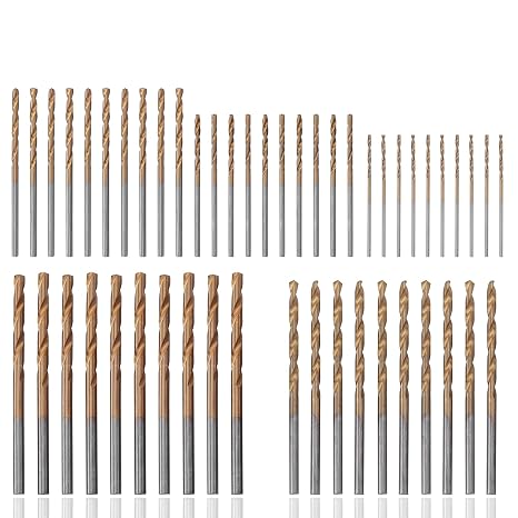 50Pcs HSS Titanium Coated Metal Twist Drill Bits, 1/1.5/2/2.5/3mm Mixed Mini Drill Bit Set, Round Shank 135° Split Point Drill Bits for Wood Plastic Aluminium, DIY (Non-Impact Drill Use)