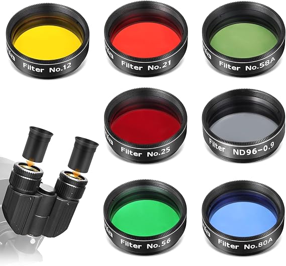 Astromania Stereo Binocular Viewer for Telescopes - Bundle with - Filter Set of 1.25-Inch Seven Telescope Filters