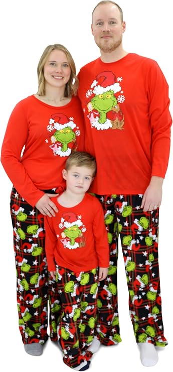 Dr. Seuss Grinch Pajamas - Family Christmas Pajamas Set, Matching Grinch PJs Top & Pant Loungewear Set for Men, Women & Kids