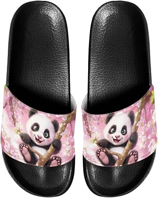4th of July Slippers for Women Classic Breathable Beach Party Slide Sandals for Camping Size 6-13.5 Black Sole