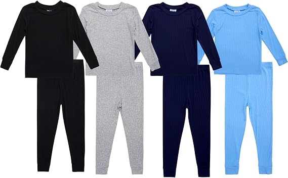 Mon Petit Boys 8 Piece Crewneck Rib Knit Sleep Shirt and Pants (12M-7) | Soft Comfortable Fabric, Relaxed Elastic Waistband, Cozy Bedtime Loungewear in Cute Coordinating Kids Prints