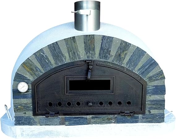 Authentic Pizza Ovens Pizzaioli Stone Arch Premium Wood-Fired Pizza Oven, Handmade in Portugal, Triple-Insulated Brick Oven, Drop-Down Door, Stainless Steel Chimney, Thermometer & Baking Dish Included