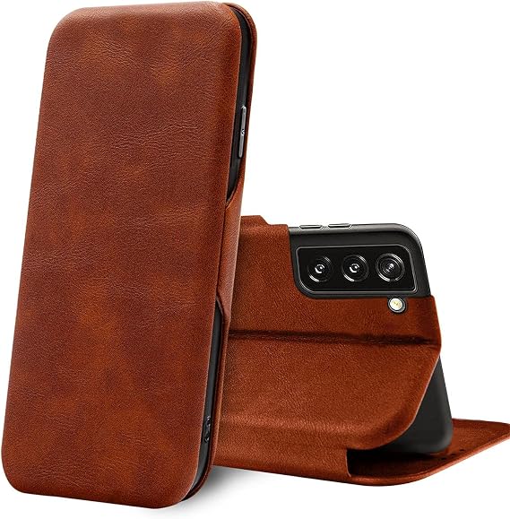 Verco Mobile Phone Case for Samsung S21 Book-Style Premium Mobile Phone Flip Cover for Samsung Galaxy S21 Case 5G [Integrated Magnet] Book Case PU Leather Case Brown