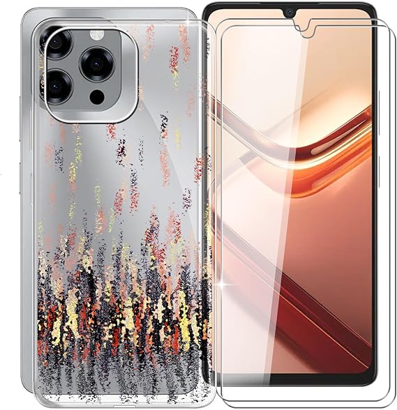 for Doogee Note 58 Pro Case + 2 Pack Tempered Glass Screen Protector, Full Body Protection Shockproof Case, Ultra-Thin Soft Silicone Phone Case for Doogee Note 58 Pro (6.75") - XV11