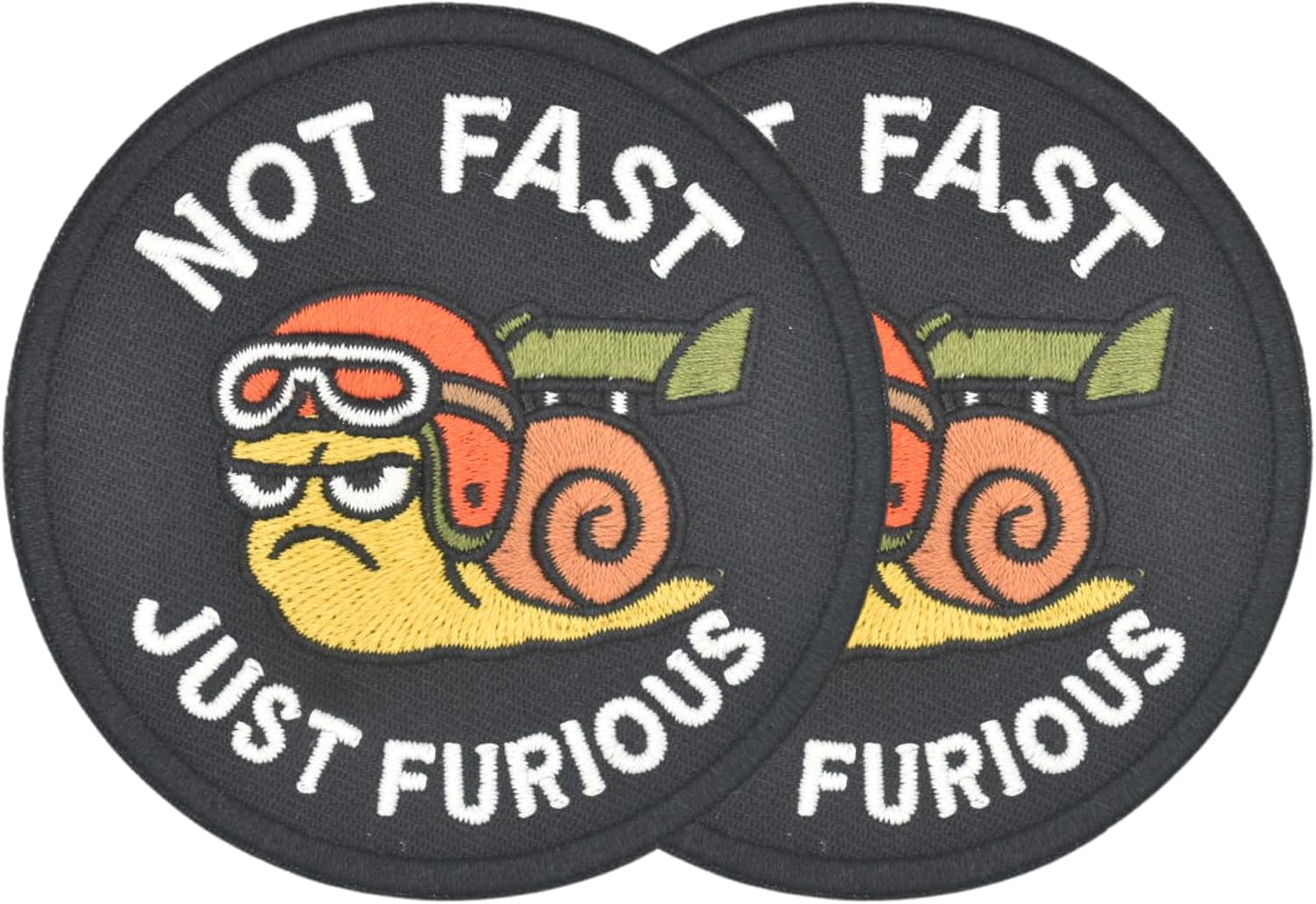 Funny Embroidered Patch - NOT Fast JUST Furious Hustling Snail Iron OnSew On Patch for Vest, Jackets, Bags, Hats & Clothing
