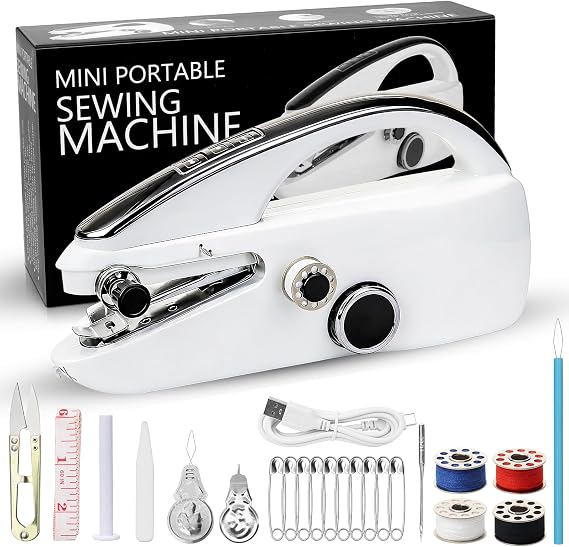 Mini Sewing Machine, Professional Portable & Handheld Sewing Machine for Beginners & Adults, Dual Speed & Dual Power for Clothes, Jeans, DIY Crafts