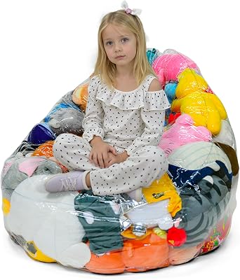 NJYW Bean Bag Chair Cover for Clear Stuffed Animal Chair Storage Extra Large 150L Toy Organizer for Kids, Waterproof Easy-Clean Plush Toy Holder Seat Cover Only, No Filler Included