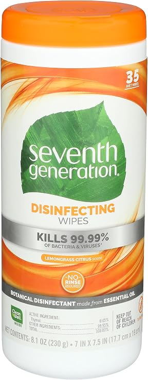 Seventh Generation Disinfecting Multi-Surface Wipes, Lemongrass Citrus Scent, 35 Wipes