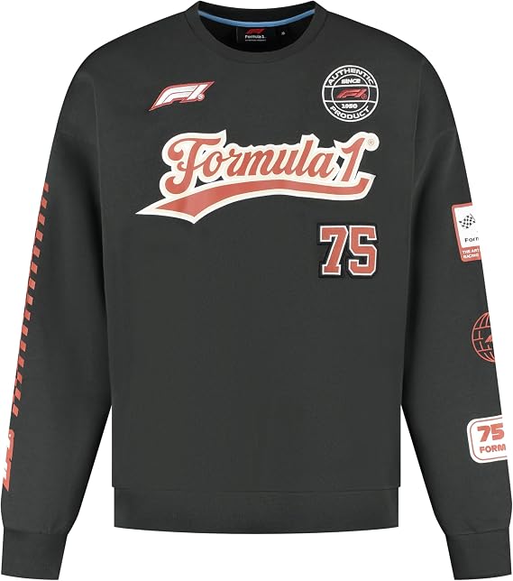 Formula 1 Heritage Graphic Rundhals-Sweatshirt Gerippter Saum und Bündchen Sweatshirt mit Rundhalskragen F1-Abzeichen auf der Brust