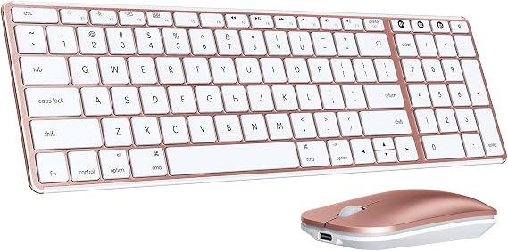 seenda SKM64-2 Bluetooth Keyboard and Mouse Combo for Mac, MacBook and iPad | Multi-device Bluetooth switching, quiet, rechargeable, compact wireless slim set for MacBook Pro/Air, iPhone, White Rose Gold