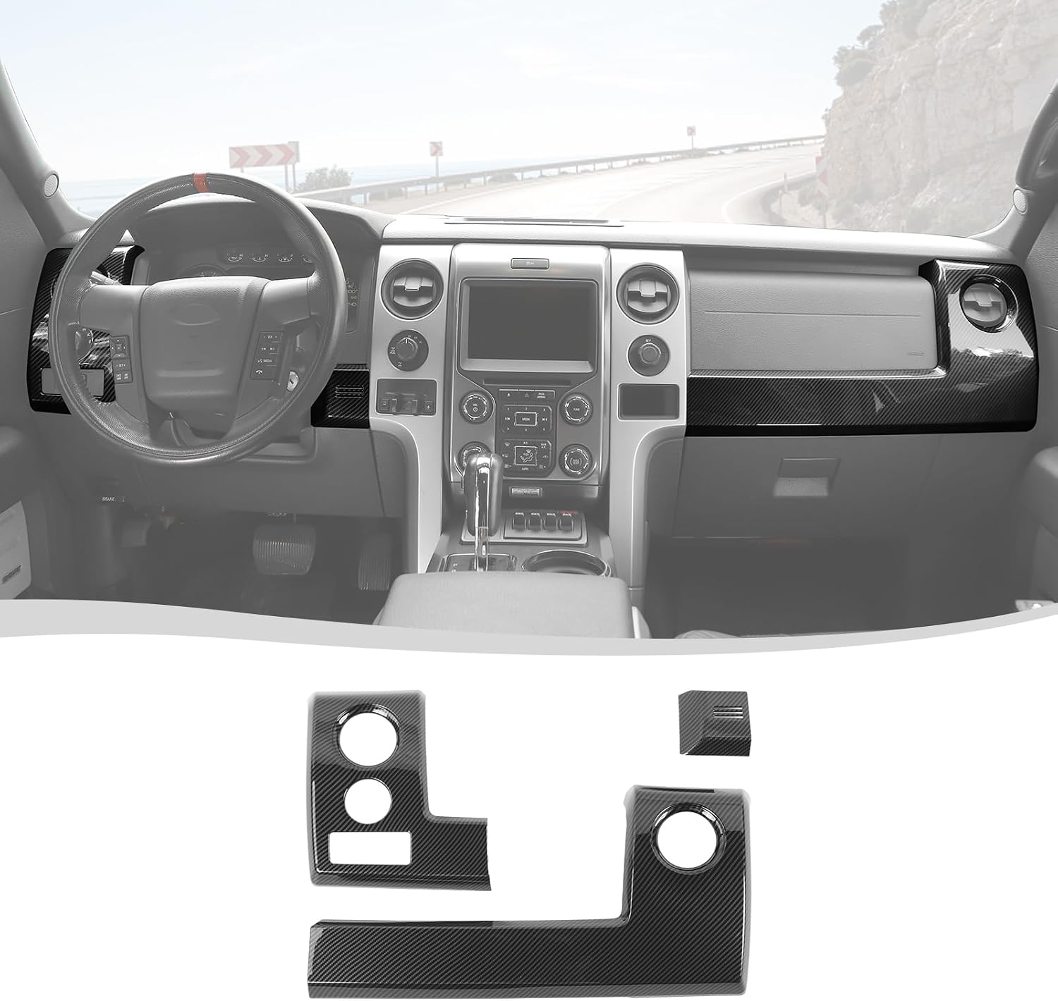 Voodonala for Ford F150 Raptor 2009-2014 Center Console Dash Panel Cover Kits Compatible with Ford F150 2009-2014 (3Pcs/Set,Carbon Fiber Black,ABS)