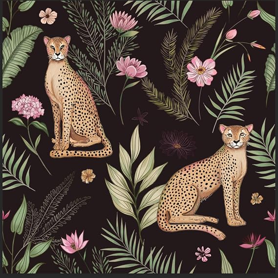 Safiyya Leopard Peel and Stick Wallpaper Black/Green/Yellow Jungle Cheetah Floral Contact Paper Animal Self Adhesive Removable Wallpaper Wall Paper Decor for Bathroom Bedroom Vinyl 17.3" x 78.7"