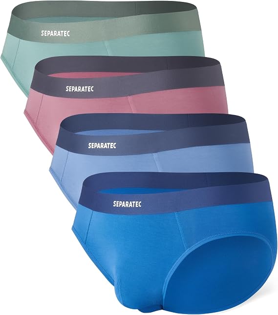 Separatec Men's Briefs Rayon Made from Bamboo Breathable Seamless Underwear Dual Pouch Comfort Underwear for Men 4 Pack