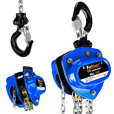 Chain Hoist 1/4 Ton 550lbs Capacity 10FT Mini Hand Chain Block Hoist with 2 Heavy Duty Hooks Heavy Duty Pulley Hoist for Garages Warehouse Automotive Machinery
