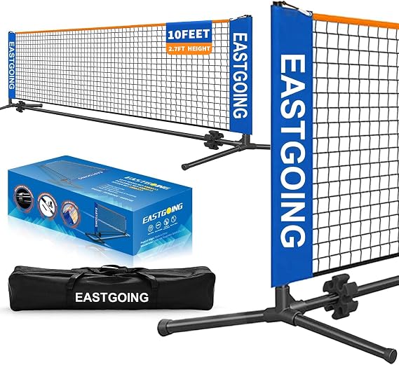 Eastgoing 10 ft Mini Portable Soccer Tennis Net | Pickleball Net System with Carrying Bag for Driveway Backyard. Easy Assemble Beach Tennis Net | Tennis Practice for Indoor and Outdoor