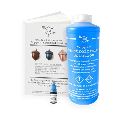 Copper Electroforming Solution | 1000 mL 1 Liter w/Tutorial Booklet & Brightener | Cu Electroformer Supply | Ready to Use for Jewelry Making | Enchanted Leaves