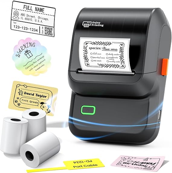 Label Maker Machine with 3 Tapes, Portable Bluetooth Theraml Printer, Black