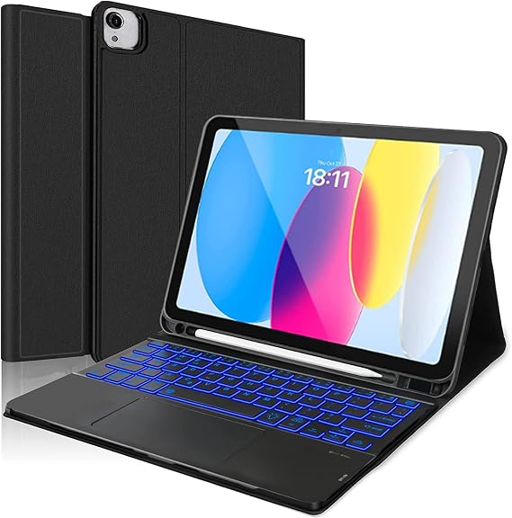 Touchpad Keyboard Case for iPad 11th 10th Generation, Multi-Touch Trackpad, Soft TPU Back Cover with Magnetically Detachable Keyboard with Pencil Holder for iPad (A16) 11th/10th Gen, Black