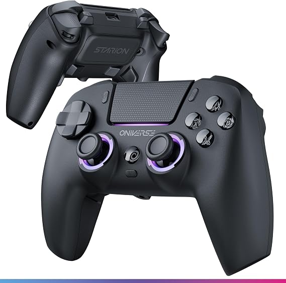 Oniverse Wireless Controller for PS5/PC/Steam Deck - Starion - Hall Effect Joysticks & Triggers Programmable Macro Back Paddles L4/R4 Triggers Touchpad Anti-Drift Bluetooth/USB-C - Black