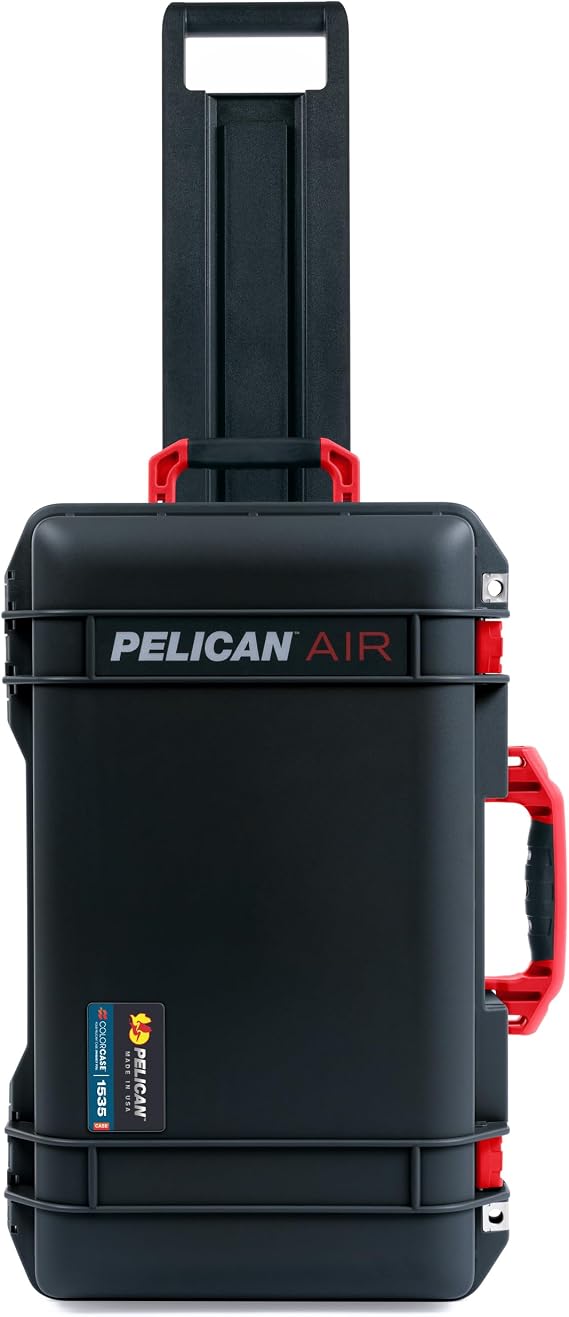 Pelican Air 1535 Carry-on Case by ColorCase - Black - Medium Size Waterproof Case (Case Only) - Red Handles & Latches