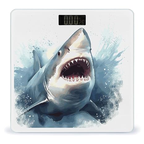 Shark in The Sea Scale for Body Weight Bathroom Weighing Scale with Large LCD Backlight Display Weight with High Precision Measures Weight Up to 180kg