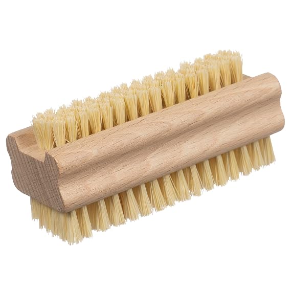 Konex Non-Slip Wooden Two-sided Hand and Nail Brush with Tampico Fiber Bristle. Fingernail brush with Beechwood body and Plant Based Fibers