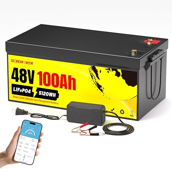 48V 100AH Lithium Golf Cart Battery - 5.12kWh LiFePO4 Battery, 1000A Peak Current, 10000 Deep Cycles Batteries for 48V Golf Carts, Solar Systems, RVs & Off Grid Applications