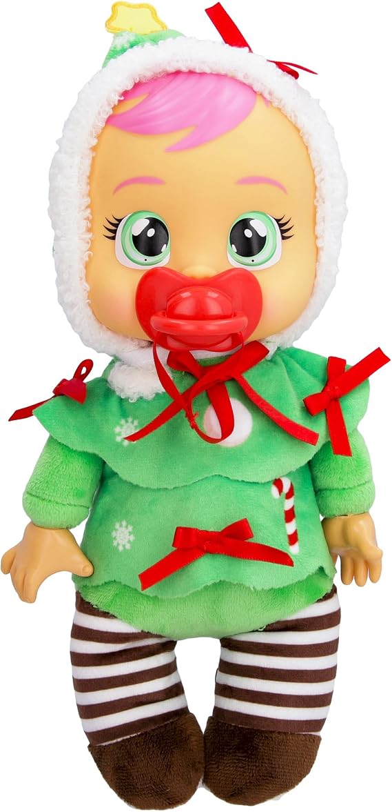 Cry Babies Tiny Cuddles Christmas Noelle - 9" Baby Dolls, Cries Real Tears, Red and Green Christmas Tree Themed Pajamas