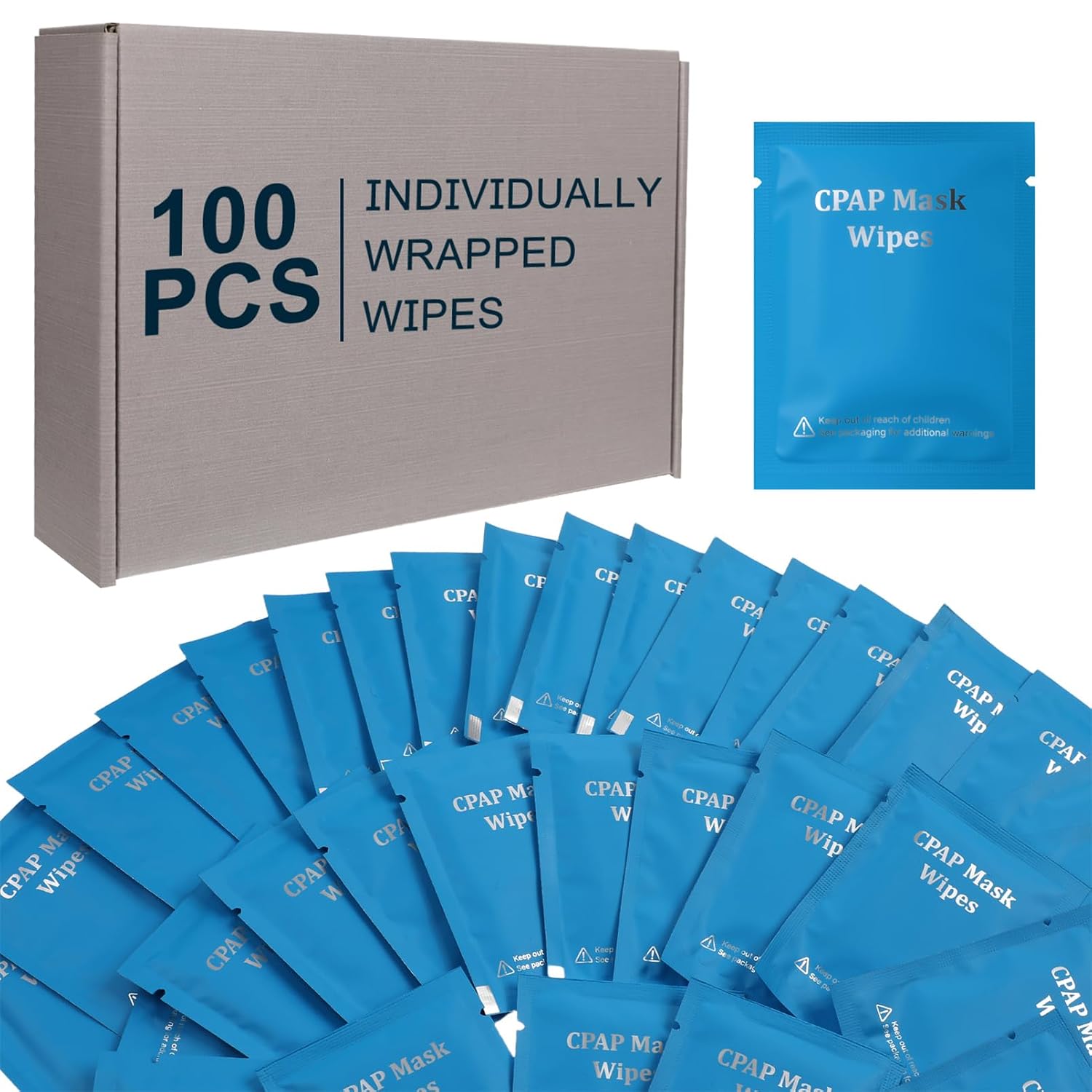 CPAP Mask Cleaning Wipes 100PCS Unscented Individual Mask Wet Wipes Alcohol-Free CPAP Cleaner for Full Face Masks Tube CPAP and Devices