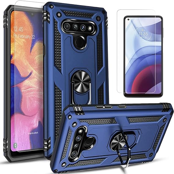 STARSHOP Compatible with LG Stylo 6 Phone Case, with [Tempered Glass Screen Protector Included], Military Grade Shockproof Protective Phone Cover - Navy