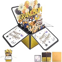 Grandson Birthday Cards for Men Pop Up Card, Grandson Birthday Cards for Boys Creative 3D Design with Envelope, Ideal for Gift and Party Decoration