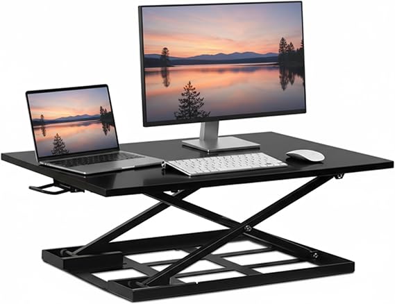 Mount-It! Standing Desk Converter 32" x 22" Sit Stand Desk Riser with Gas Spring Lift, Slim 2.5" Low Profile, Height Adjustable Desktop Workstation, Preassembled Sit-Stand Solution for Home & Office