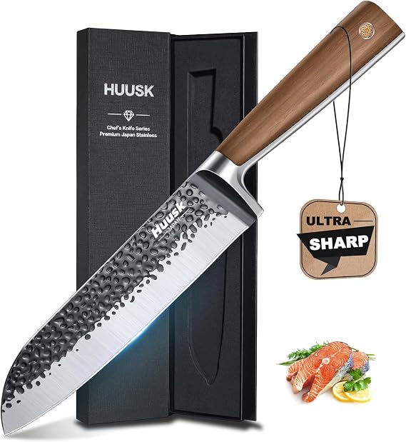 Huusk Santoku Knife - Japanese High Carbon Steel Hand Forged Chef Knife 7"