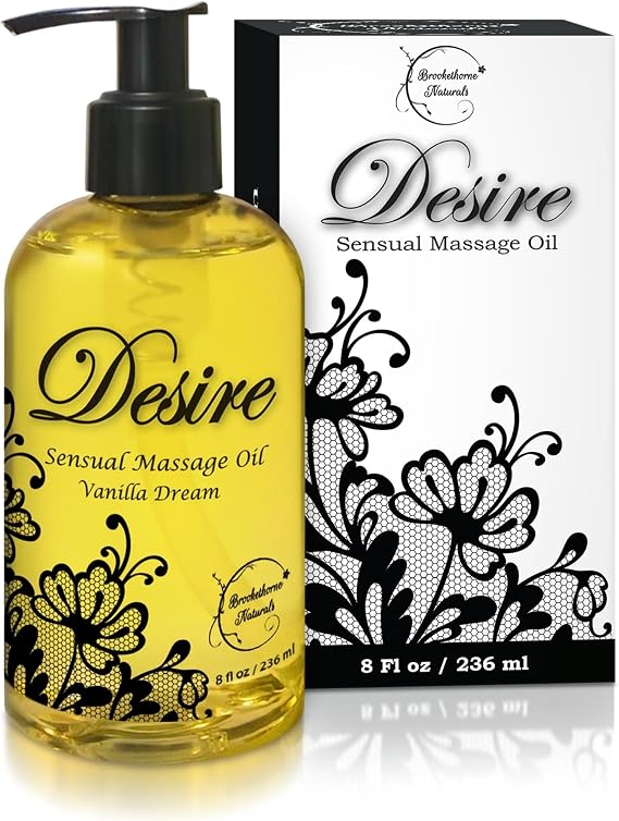Desire Sensual Massage Oil for Date Night | Perfect for Couples 8oz | Natural Hydrating Vanilla Body Oil | Sweet Almond, Grapeseed & Jojoba for Smooth Glide | Made in USA Brookethorne Naturals