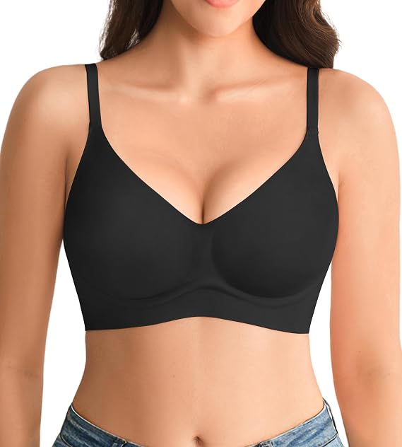 Jelly Bras for Women No Underwire - Wireless Seamless Padded Bralette, Full Coverage Back Smoothing Bra with Support (S-2XL)