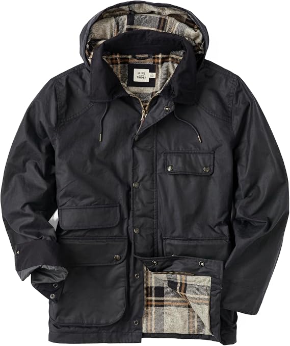 Huckberry Flint & Tinder Men's Waxed Hudson Jacket with Detachable Hood, Weather-Resistant Waxed Jacket for Men