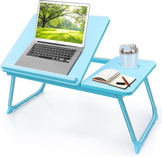 Laptop Desk for Bed Couch,Lap Desk for Laptop,Portable Laptop Stand for Desk,Small Adjustable Laptop Desk,Foldable Bed Table for Laptops and Writing, Bed Tray Table with Cup Holder(Blue)