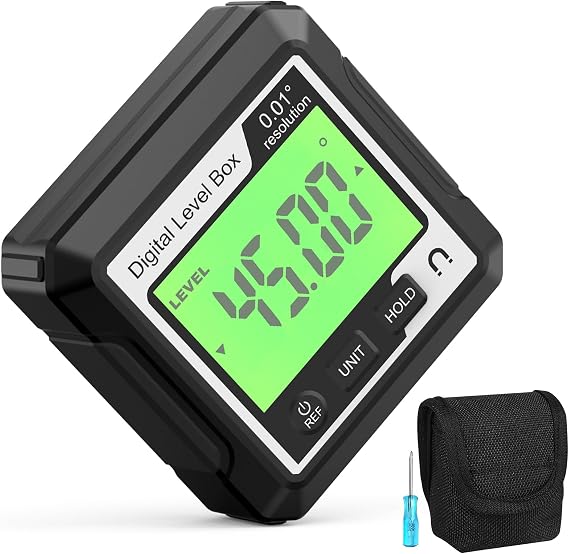 Digital Angle Gauge Magnetic LCD Digital Level Tool,Protractor Inclinometer Level Box,Backlit,Portable Angle Measurement Tool,Battery Operated Angle Finder for Carpentry, Building (Black+White)