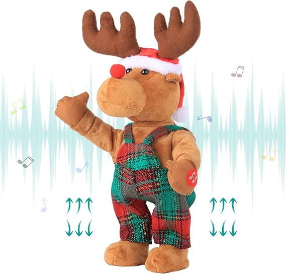 Dancing Singing Rudolph Santa Red Nosed Reindeer Toy Tweaking Santa Claus Animated Musical Plush Santa Claus Doll