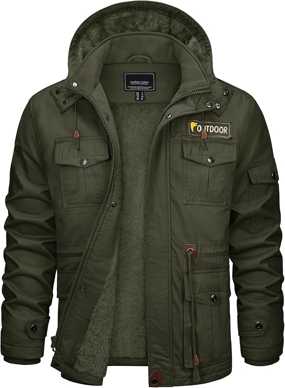 CRYSULLY Men's Fleece Jacket Full Zip Cotton Warm Winter Coat with Hooded