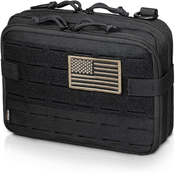 WYNEX Tactical Molle Admin Pouch, Double Layer Large EDC Tool Pouch Bag | Laser-Cut Design, Medical EMT IFAK with Map Pocket, Tool Organizer Molle Accessories, Flag Patch Included, 9.5"x7.5"x3.2"