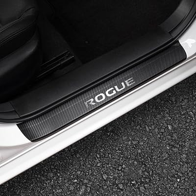 LEXLEY for Nissan 2014-2026 Rogue 2017-2022 Rogue Sport Carbon Fiber Style Leather Door Sill Protector Anti-Dirty Scuff Plate Cover Guard Sills Protector Trim,Welcome Pedal Protect 4PCS -Sliver